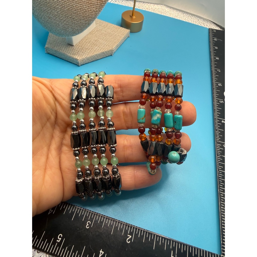 Magnetic Hematite Wrap Bracelet Set Turquoise Jade Style Beads‎ Multi Wear 2pc